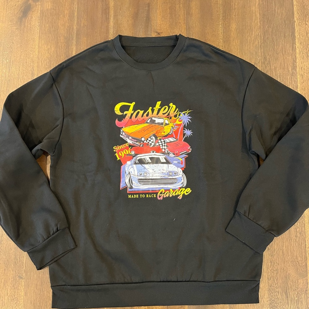 SHEIN Black Men's cars graphic crewneck sweatshirt large